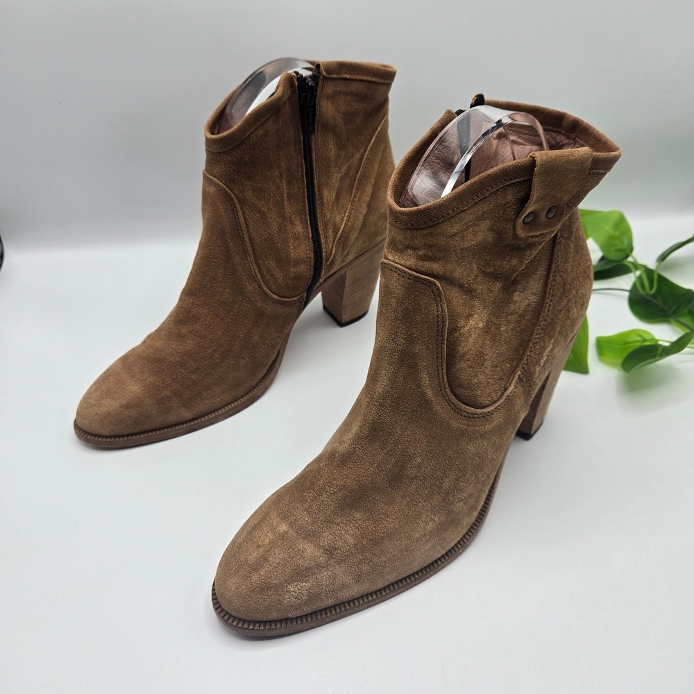 Handmade in Italy Brown Suede Leather Ankle Boots Nylon Western WMS 7.5 Cowboy